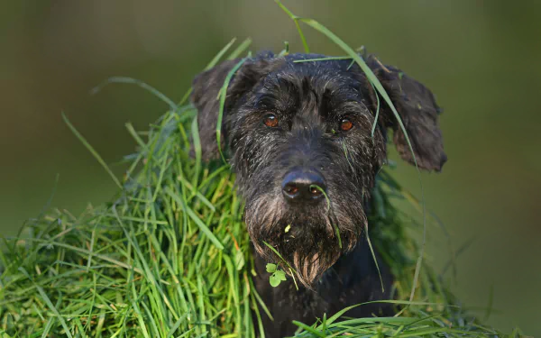 close-up stare muzzle grass dog Animal schnauzer HD Desktop Wallpaper | Background Image