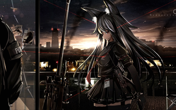 Anime Original Police Nekomimi Gun Weapon Uniform Sniper Rifle HD Wallpaper | Background Image
