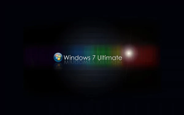 HD PC desktop wallpaper showing Microsoft Windows logo and 'Windows 7 Ultimate' text on a dark tech-themed background with subtle green, blue, and red light streaks.