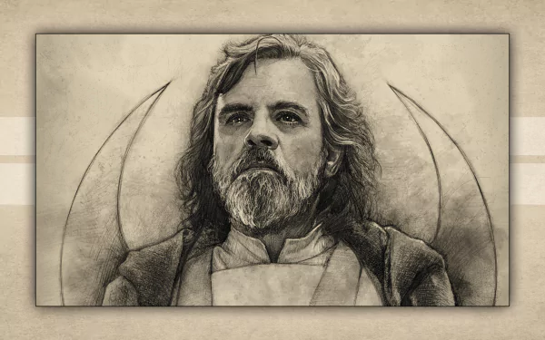 HD PC desktop wallpaper featuring a detailed sketch of Luke Skywalker from Star Wars, inspired by Star Wars Celebration and movie themes.