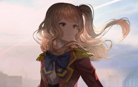 HD desktop wallpaper featuring Mahiru Kasumi from the anime Aikatsu!, showcasing a detailed and stunning background with Mahiru looking off into the distance with flowing hair and a serene expression.