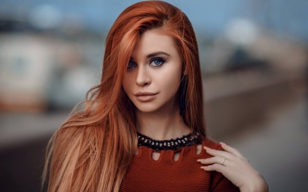 Women Model Redhead Blue Eyes Depth Of Field Long Hair HD Wallpaper | Background Image