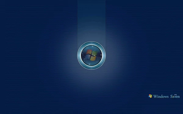 HD desktop wallpaper featuring the glowing circular Windows 7 orb logo centered on a dark blue background, representing Microsoft technology.