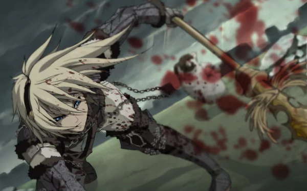 lance weapon blue eyes white hair short hair video game Nier HD Desktop Wallpaper | Background Image