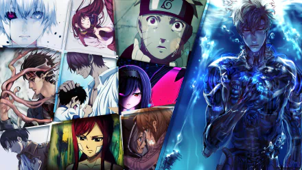 HD desktop wallpaper featuring a vibrant anime crossover, showcasing various characters from different series in colorful and detailed artwork.