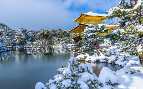 Religious Pagoda Japan Lake Winter Snow HD Wallpaper | Background Image