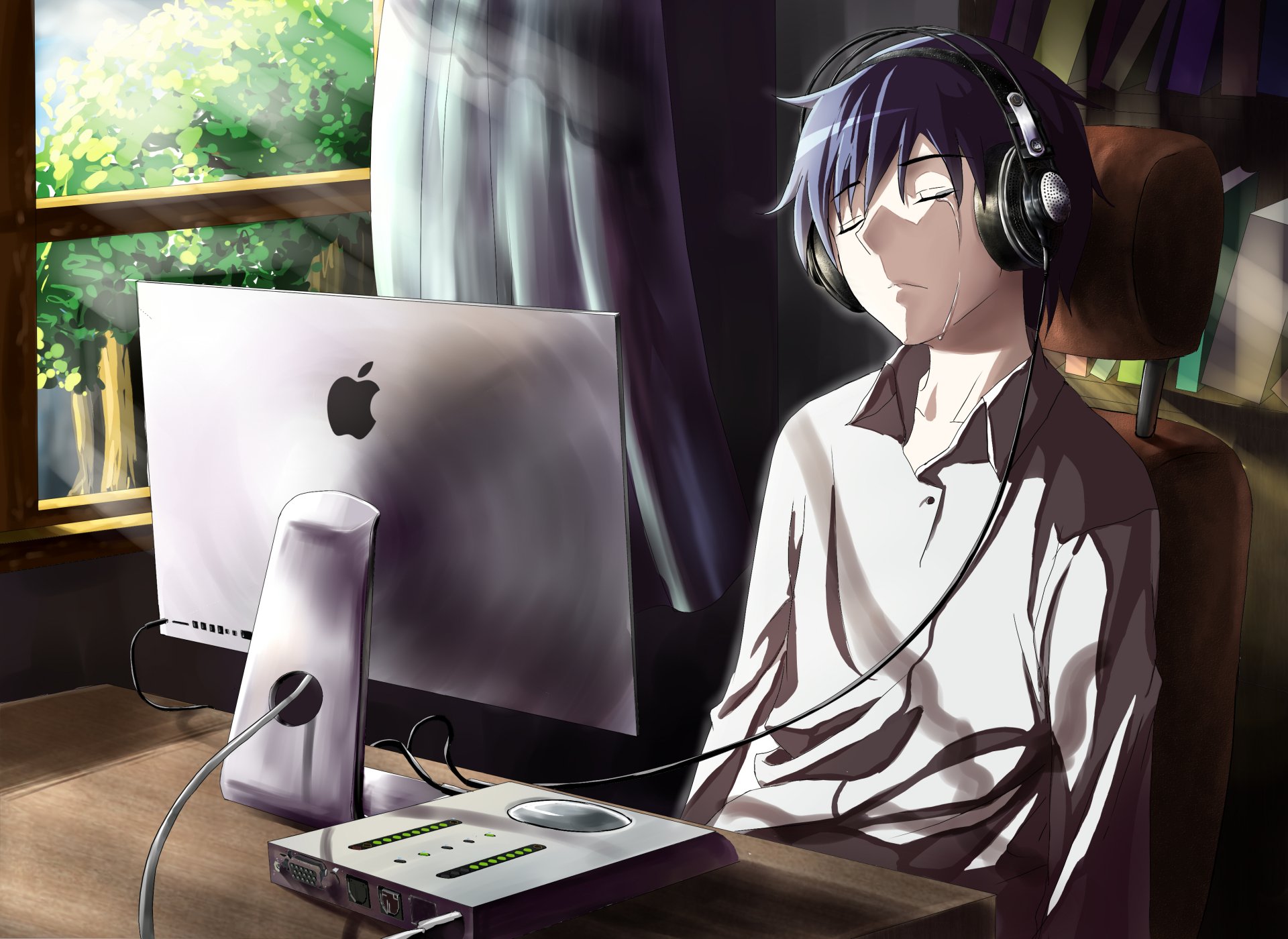 Boy, headphones, music, sad, anime, HD phone wallpaper | Peakpx