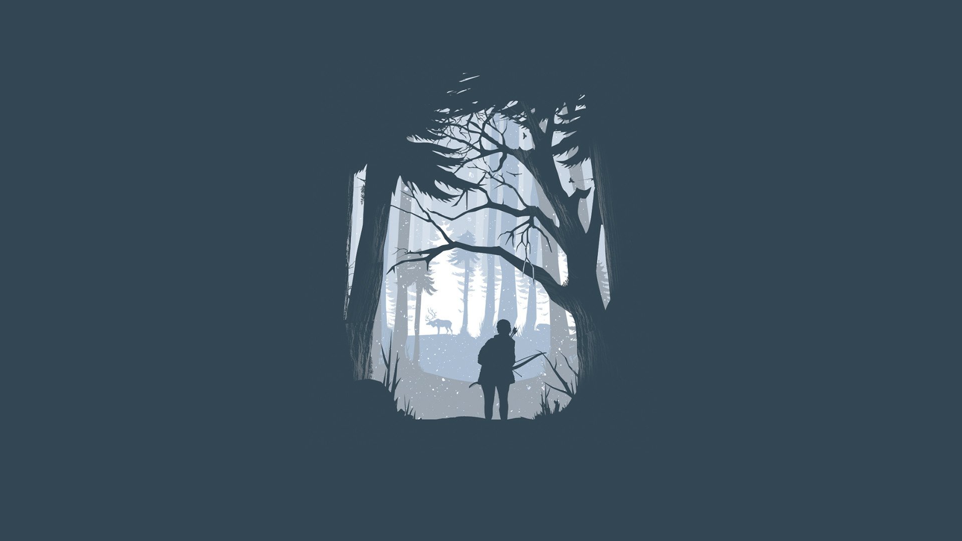 HD desktop wallpaper of The Last of Us featuring a lone figure standing in a silhouette forest.