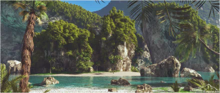 tropical beach artistic CGI tropical beach HD Desktop Wallpaper | Background Image