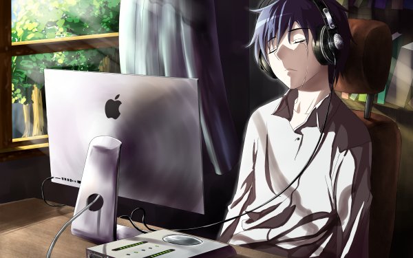 Anime Headphones Sad Apple Inc. HD Wallpaper | Background Image