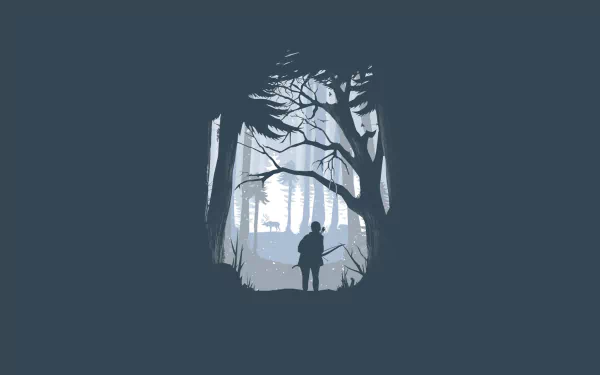 HD desktop wallpaper of The Last of Us featuring a lone figure standing in a silhouette forest.
