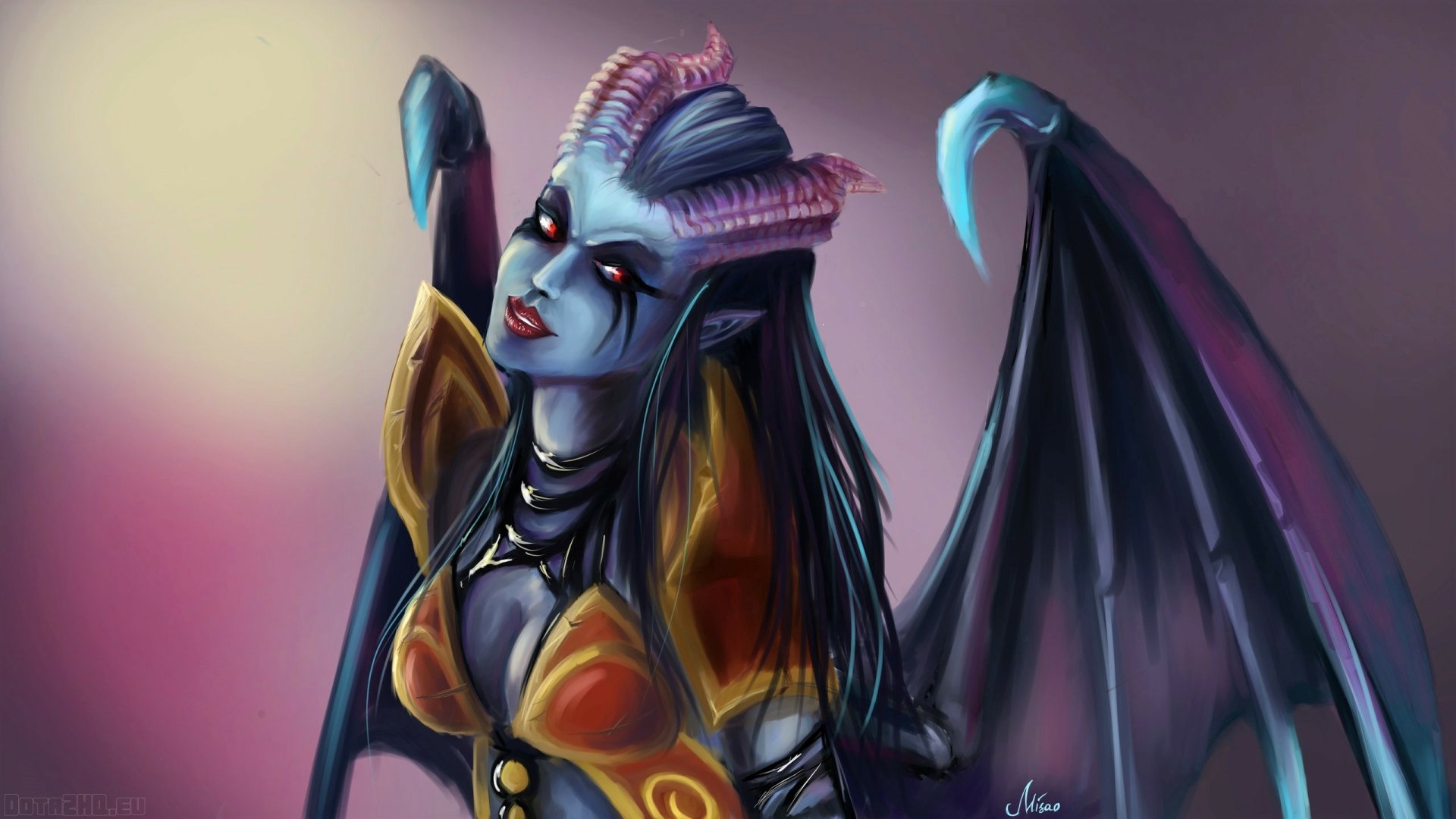 Download Red Eyes Lipstick Horns Wings Queen Of Pain (DotA 2) Fantasy Video Game DotA 2 HD Wallpaper by Misao