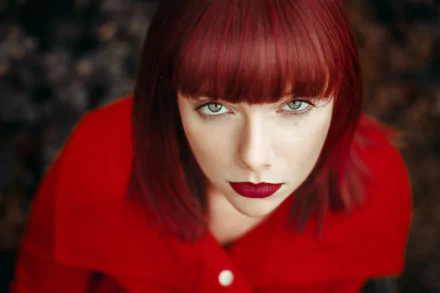 blue eyes red hair lipstick model woman face HD Desktop Wallpaper | Background Image