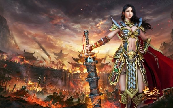 Fantasy Women Warrior Woman Warrior Oriental Sword Battle Black Hair HD Wallpaper | Background Image
