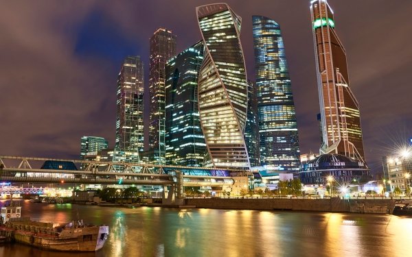 Man Made Moscow Cities Russia City Night River Building Skyscraper HD Wallpaper | Background Image
