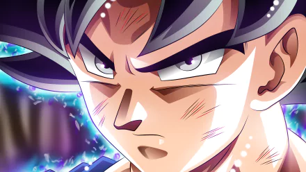 HD desktop wallpaper of an intense character from Dragon Ball Super, showing a determined face and vibrant aura in an anime style.