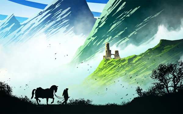 Fantasy Landscape Warrior Horse Castle Silhouette Mountain HD Wallpaper | Background Image
