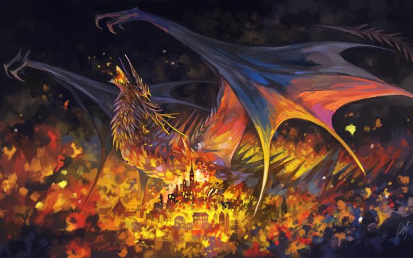 Fantasy Dragon Fire City HD Wallpaper | Background Image