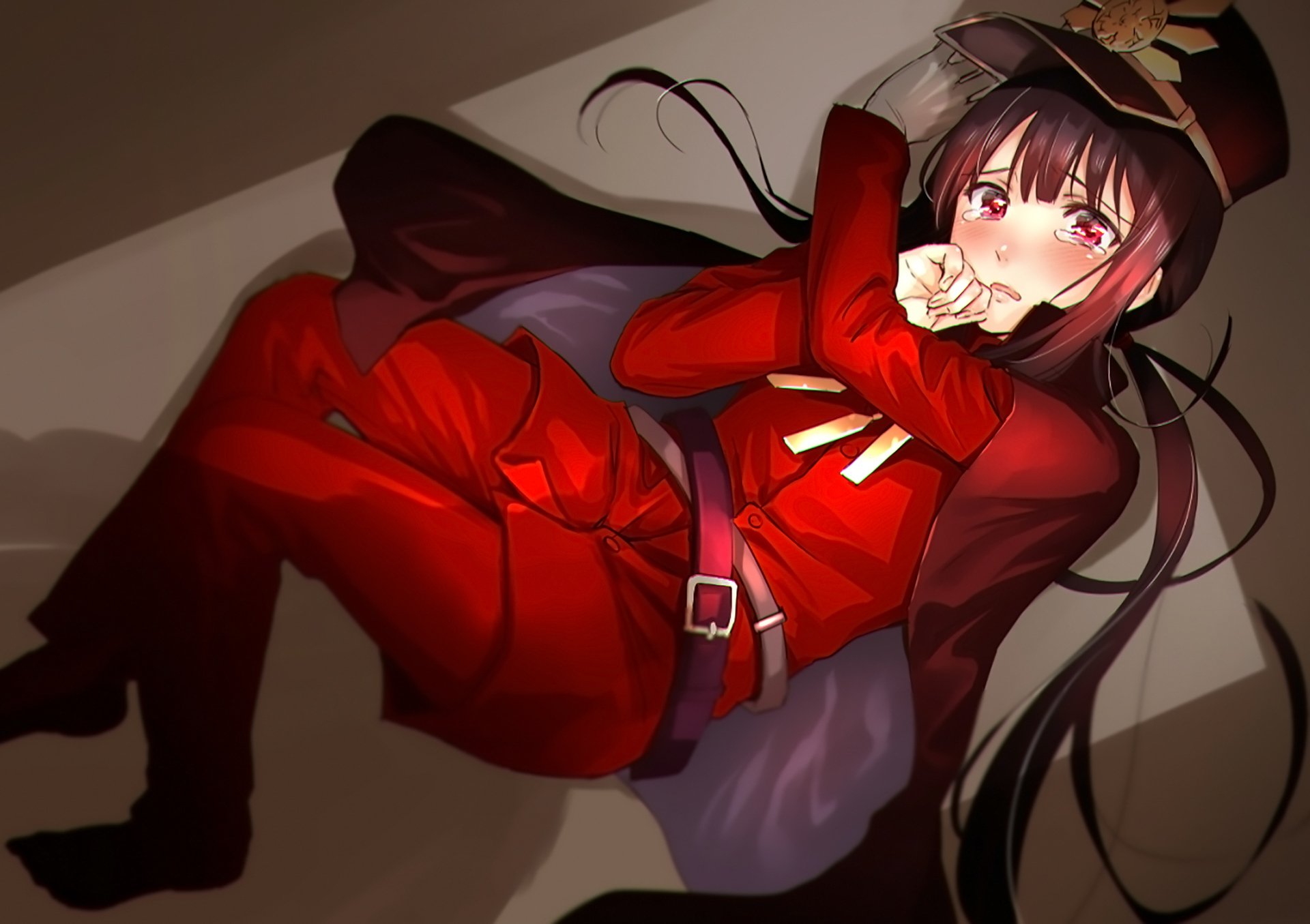 HD anime wallpaper featuring Oda Nobukatsu from Fate/Grand Order in his Demon Archer form, dressed in red with a dynamic and intense expression.