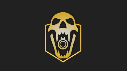 Minimalist yellow skull emblem of Blackbeard from Tom Clancy's Rainbow Six Siege (Operation Dust Line) on a dark 8K UHD PC gaming wallpaper.