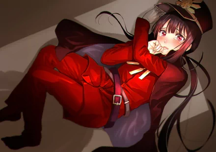 HD anime wallpaper featuring Oda Nobukatsu from Fate/Grand Order in his Demon Archer form, dressed in red with a dynamic and intense expression.