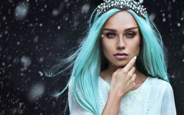 Women Model Crown Hair Blue Hair Blue Eyes HD Wallpaper | Background Image