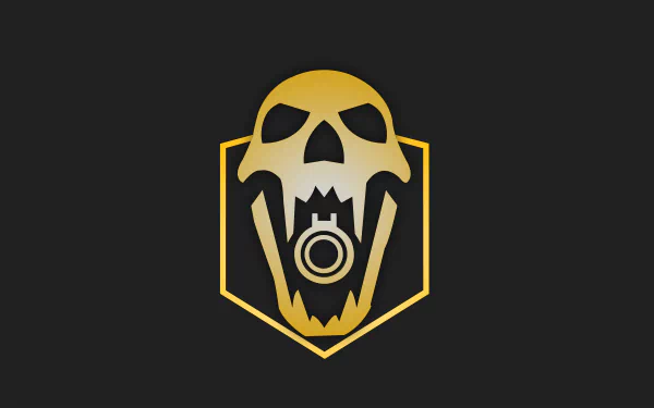 Minimalist yellow skull emblem of Blackbeard from Tom Clancy's Rainbow Six Siege (Operation Dust Line) on a dark 8K UHD PC gaming wallpaper.