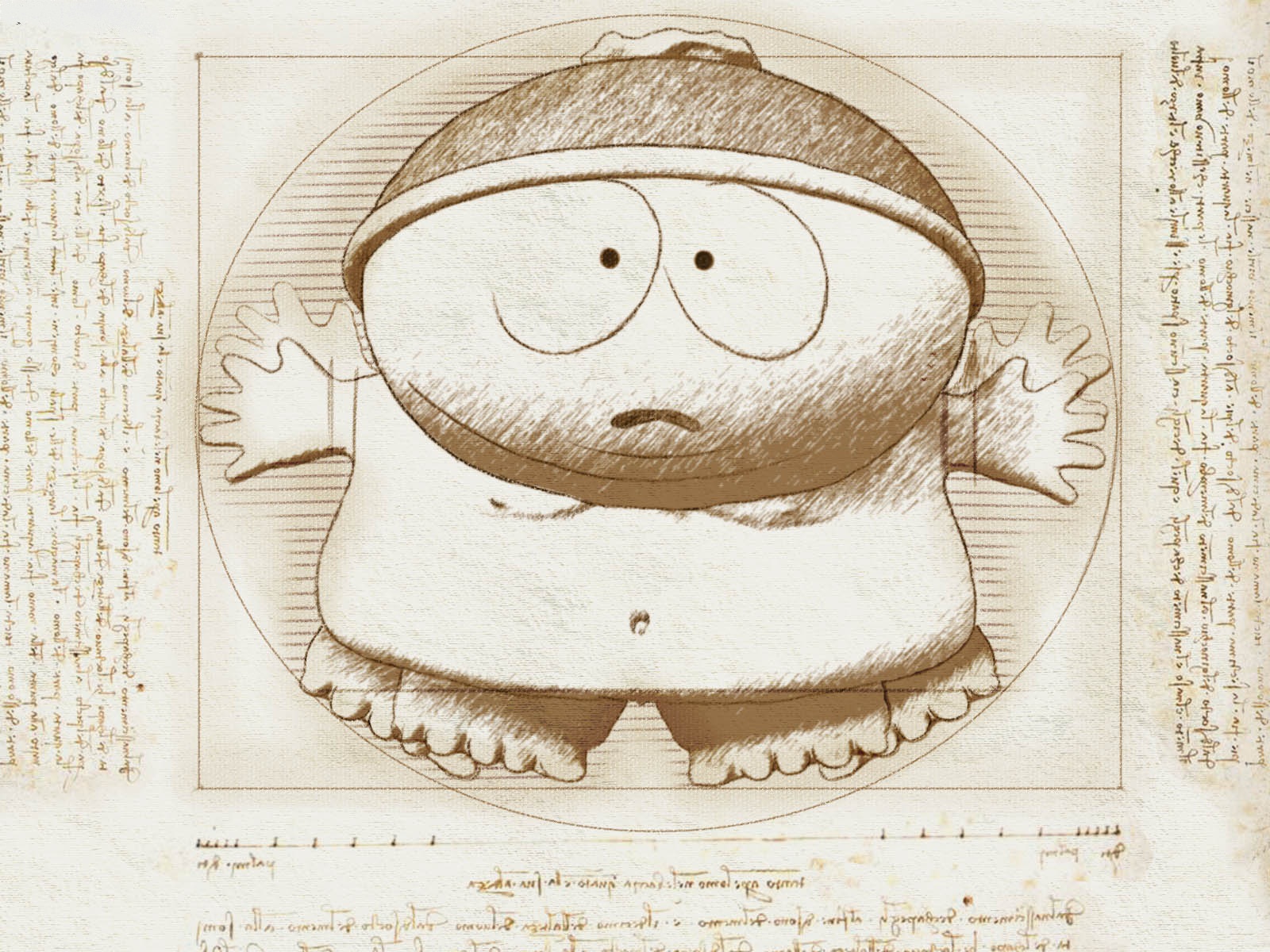 Cartman depicted as Leonardo da Vinci's artwork, with attention to detail and clever fusion.