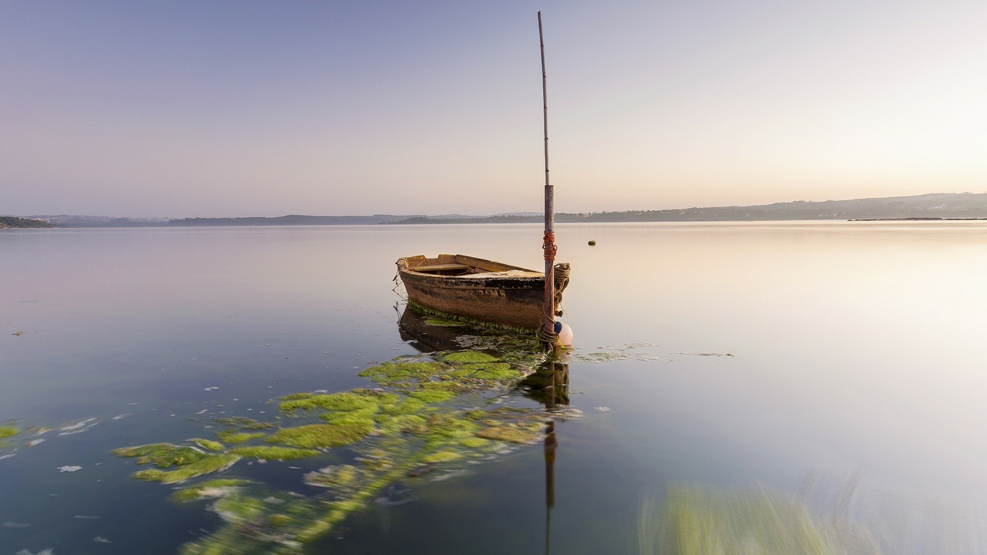 Serene Lake Reflection with a Lone Boat – HD Wallpaper | 1920x1080 ...