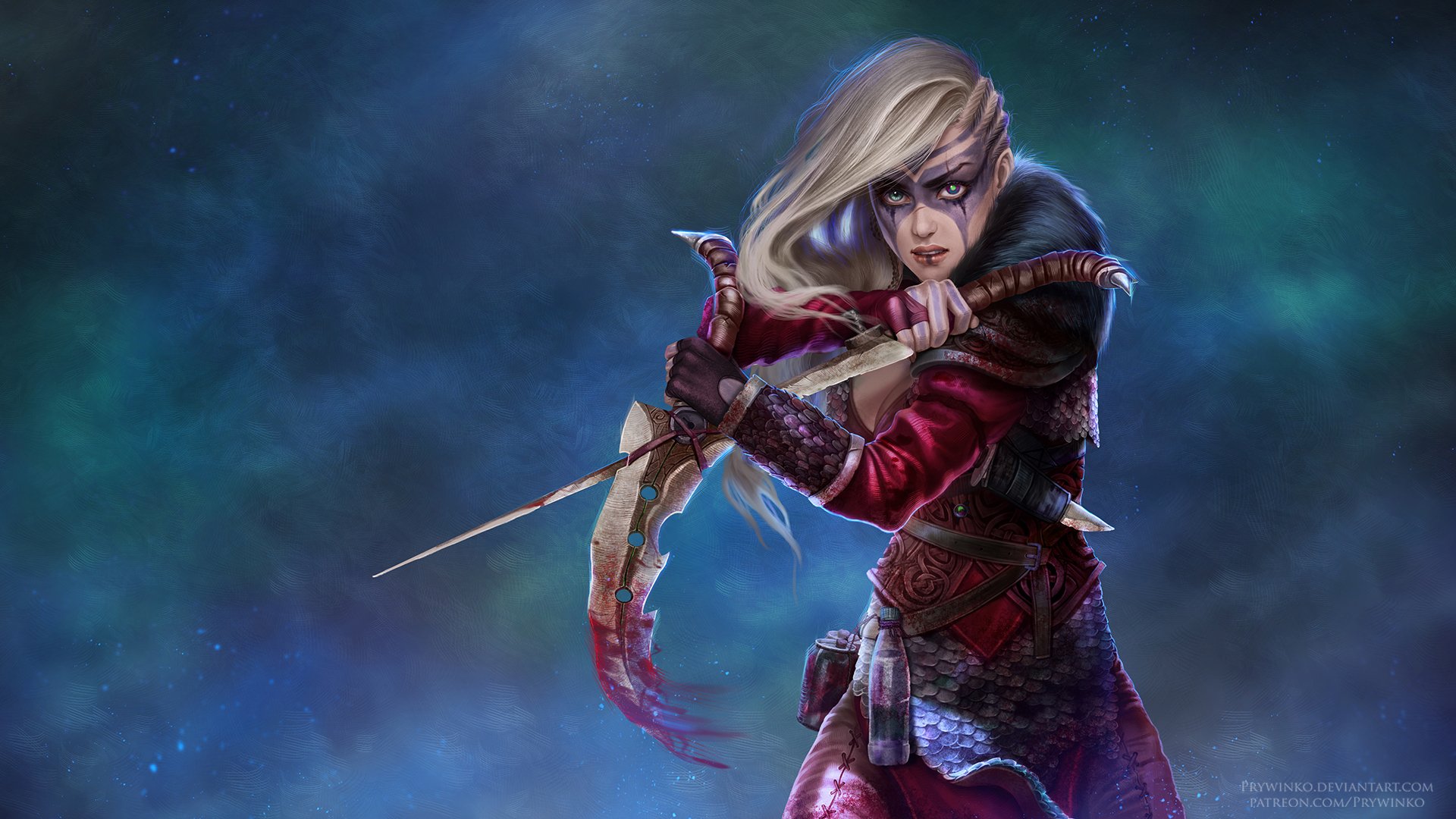 Download Heterochromia Dagger Blonde Woman Warrior Fantasy Viking Hd Wallpaper By Prywinko