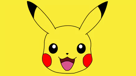 HD PC desktop wallpaper featuring a bright yellow background with Pikachu's cheerful face from the Pokémon video game series.