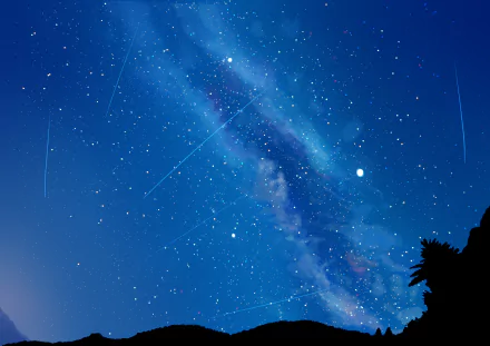 HD desktop wallpaper featuring an anime-style night sky with aurora australis, comet, and stars, creating a serene and captivating background.