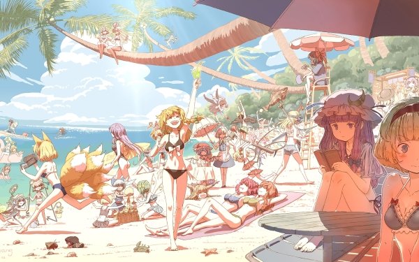 Anime Touhou Alice Margatroid Chen Cirno Daiyousei Flandre Scarlet Fujiwara no Mokou Reimu Hakurei Byakuren Hijiri Tenshi Hinanawi Hong Meiling Yuugi Hoshiguma Kaguya Houraisan Nue Houjuu Suika Ibuki Kagerou Imaizumi Tewi Inaba Sakuya Izayoi Rin Kaenbyou Seiga Kaku Nitori Kawashiro Marisa Kirisame Kisume Sanae Kochiya Satori Komeiji Koishi Komeiji Youmu Konpaku Yoshika Miyako Suwako Moriya Minamitsu Murasa Mystia Lorelei Iku Nagae Nazrin Komachi Onozuka Patchouli Knowledge Reisen Udongein Inaba Utsuho Reiuji Remilia Scarlet Rumia Yuyuko Saigyouji Sekibanki Aya Shameimaru Shinmyoumaru Sukuna Wakasagihime Ran Yakumo Yukari Yakumo Beach HD Wallpaper | Background Image