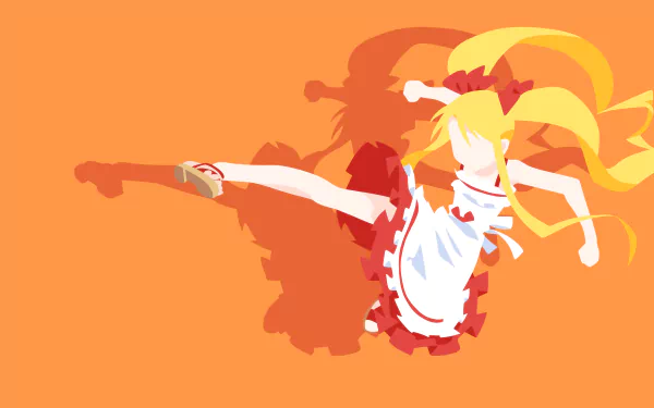Vibrant 4K Ultra HD anime wallpaper featuring a dynamic kicking pose from Mahou Sensei Negima and UQ Holder! characters against a bold orange background.