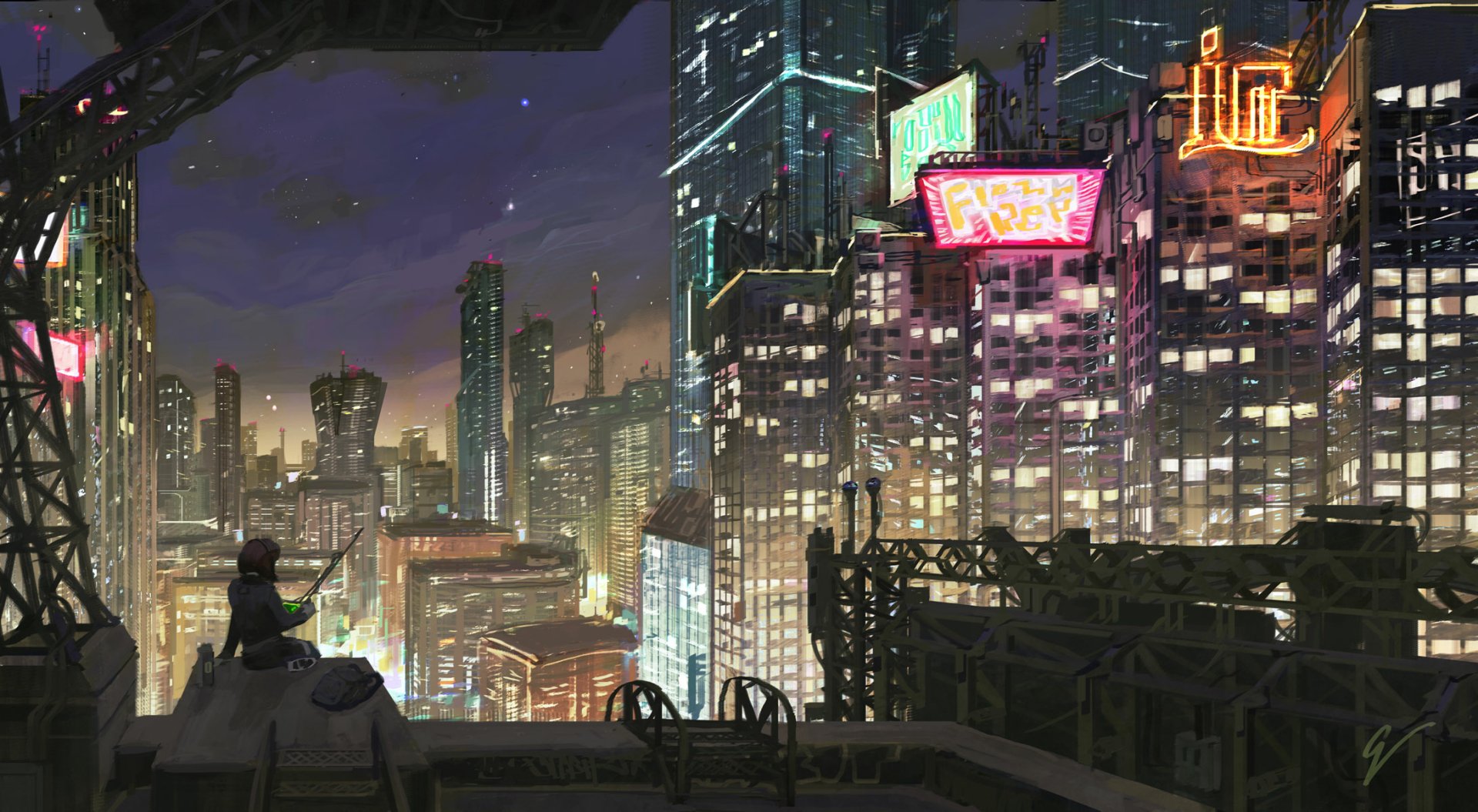 Download Futuristic Skyscraper Building Neon Night Sci Fi City Sci Fi ...