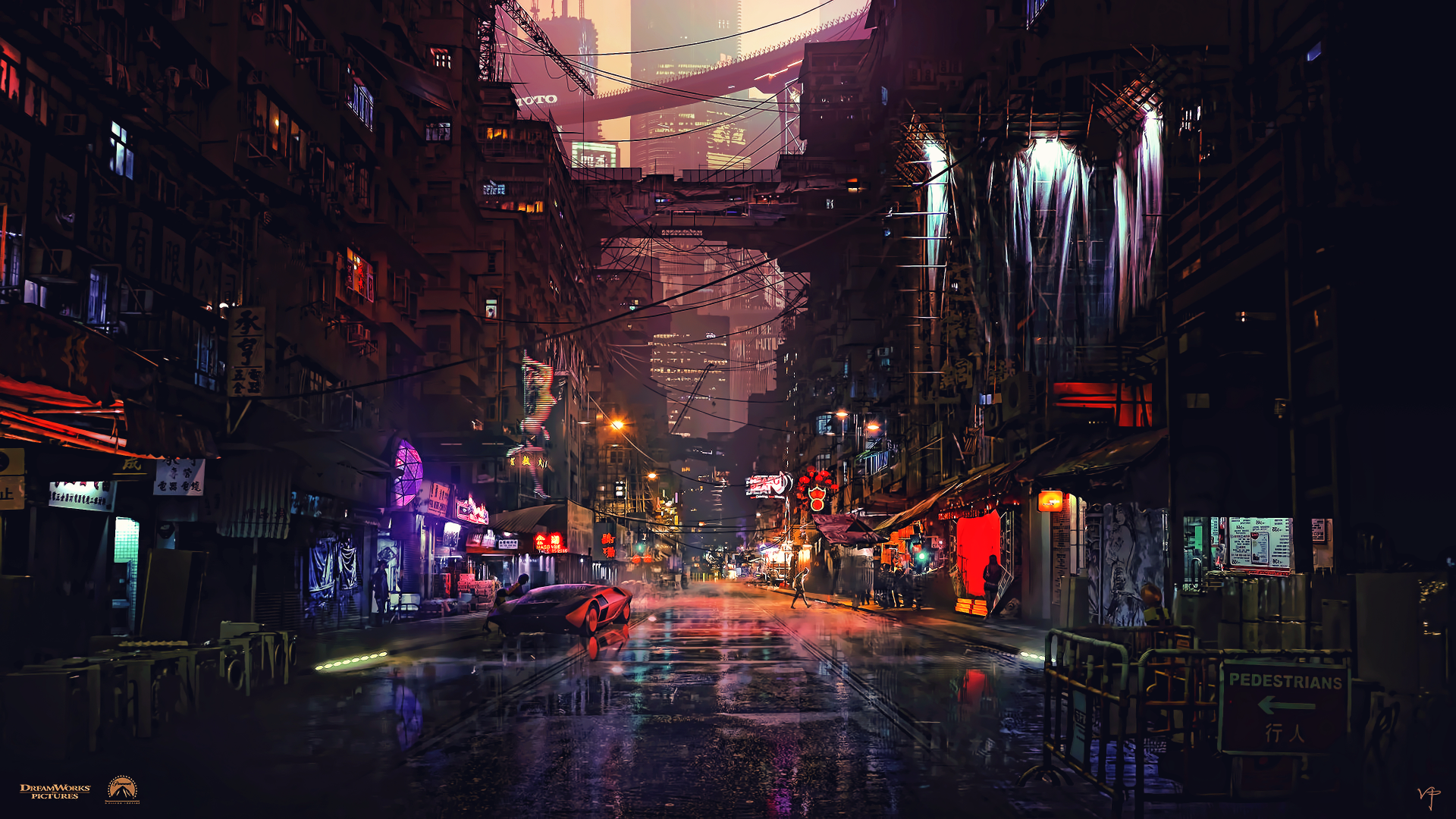 Download wallpaper 1920x1080 cyberpunk, dark, cityscape, buildings, art,  full hd, hdtv, fhd, 1080p wallpaper, 1920x1080 hd background, 16538