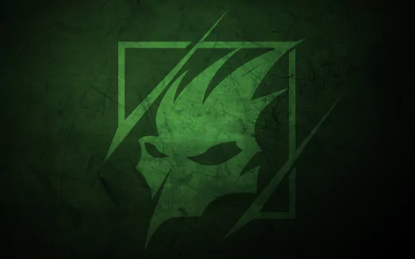 Minimalist green grunge mask emblem from Tom Clancy's Rainbow Six: Siege, 8K Ultra HD PC desktop wallpaper in Minimalist Gaming style.