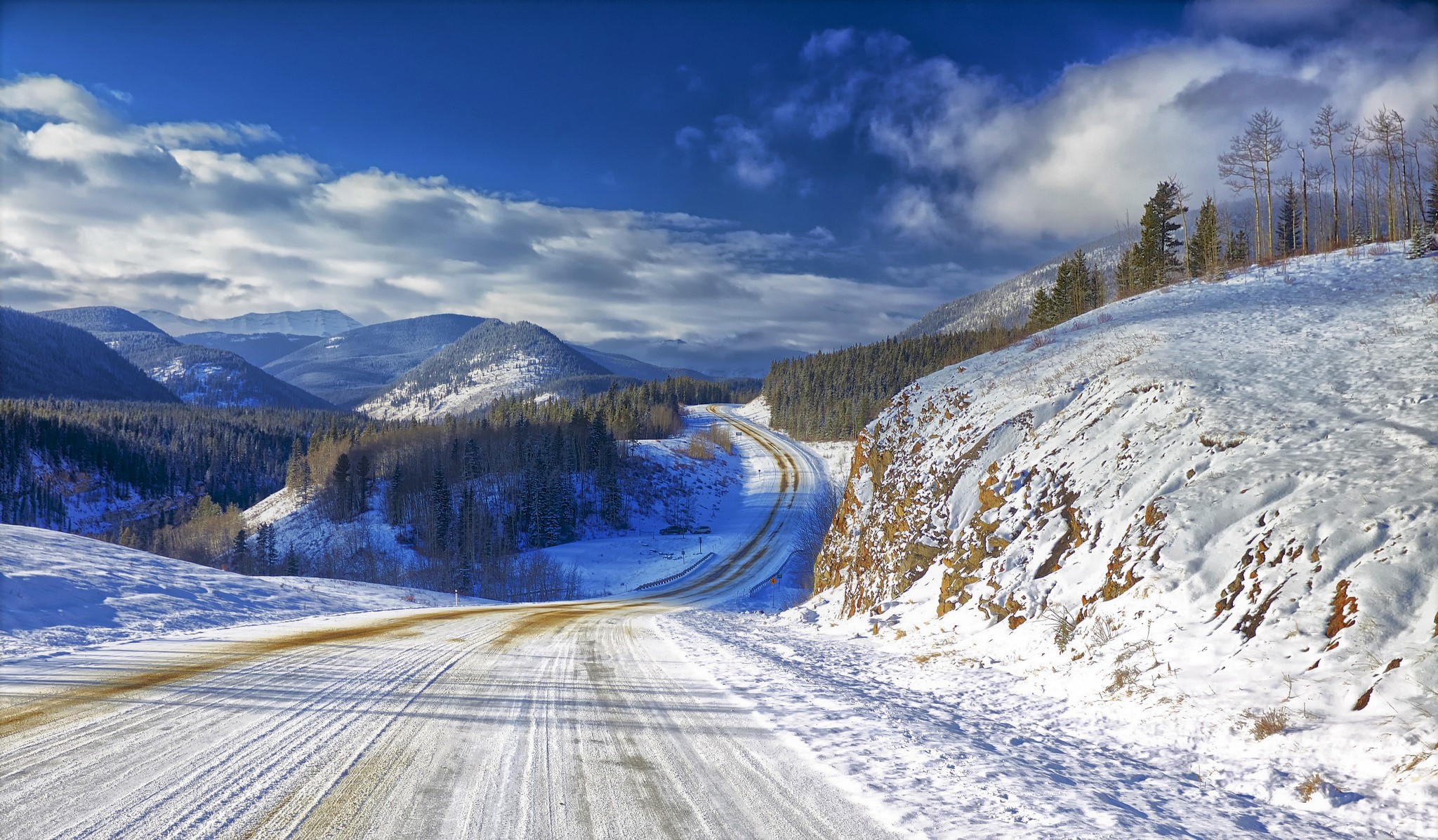 Download Snow Forest Tree Winter Man Made Road HD Wallpaper