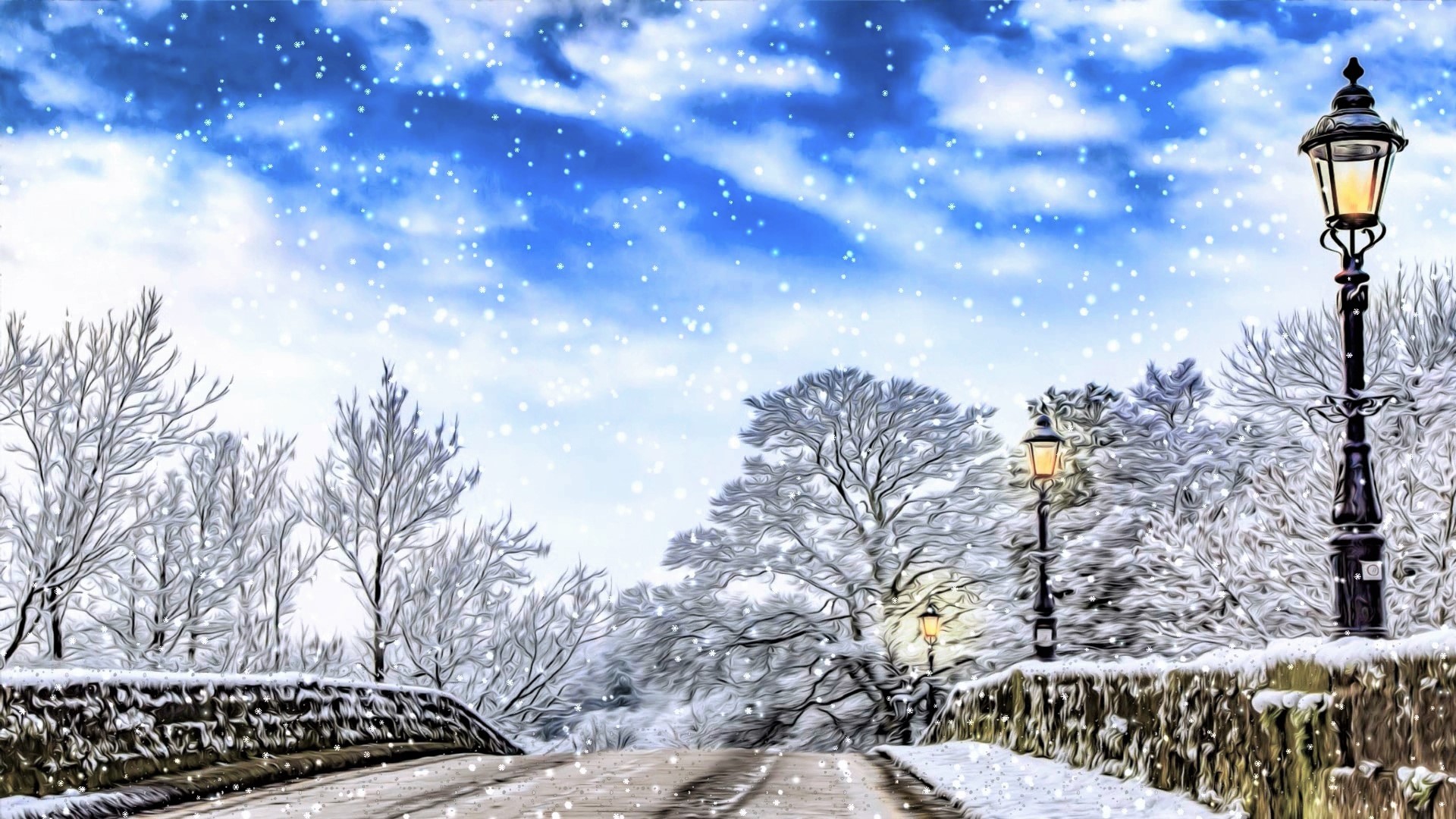 Snowing over Winter Bridge by AzDude
