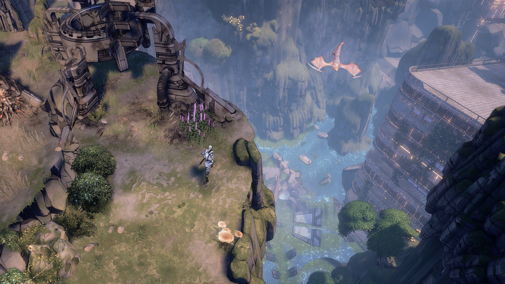 HD desktop wallpaper from Seven: The Days Long Gone featuring a scenic in-game landscape with ruins and a character overlooking a valley.