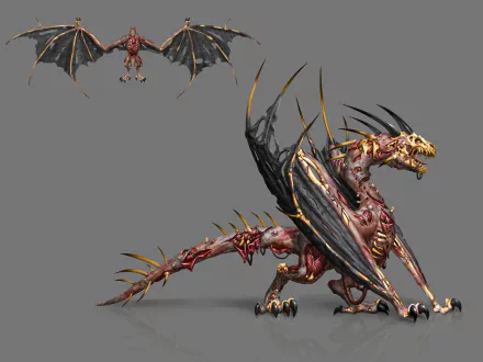 HD desktop wallpaper of a War Dragons game character, featuring a detailed dragon with outstretched wings on a grey background.