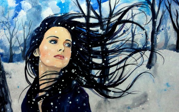 Women Artistic Winter Snow Snowfall Blue Eyes HD Wallpaper | Background Image