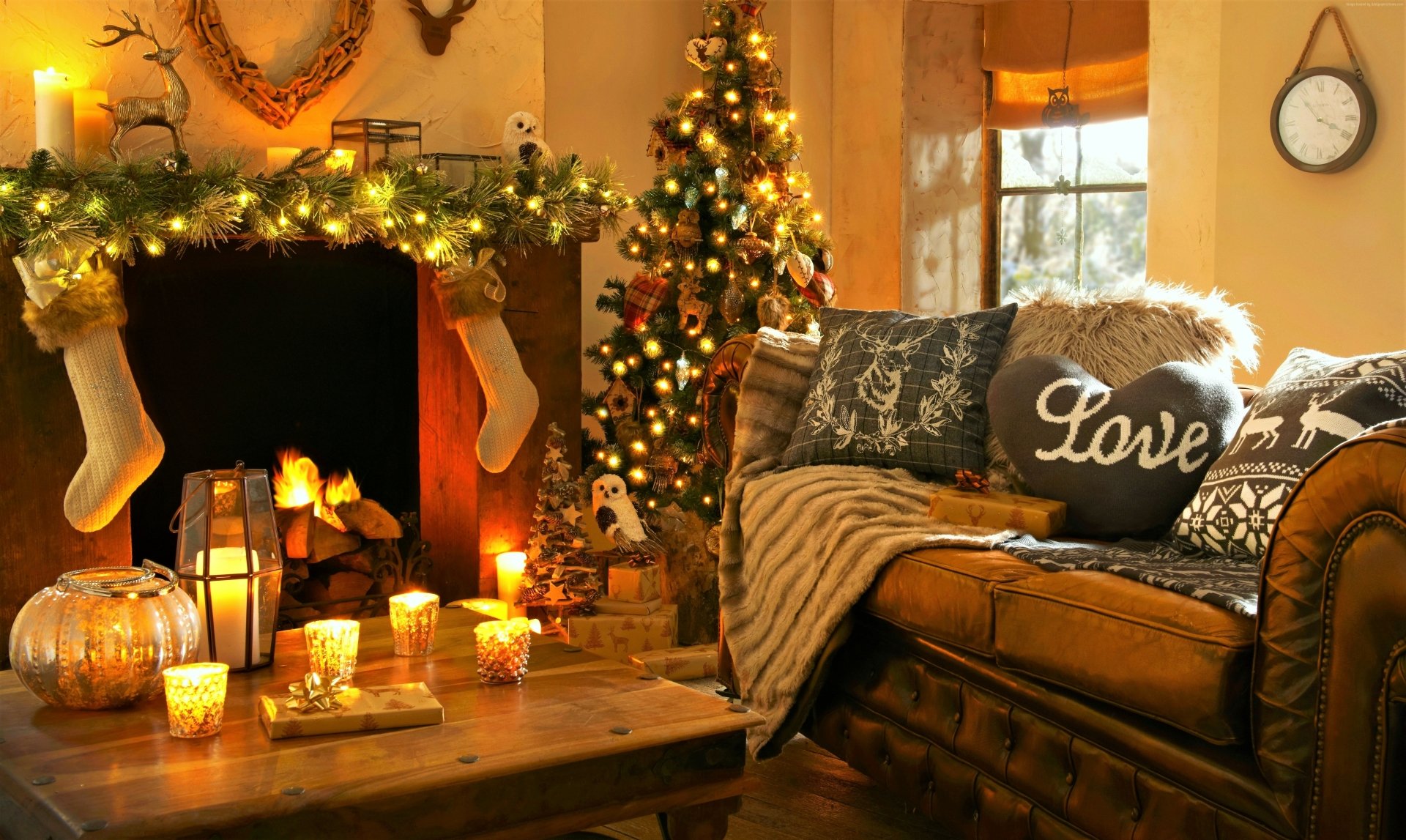 4K Ultra HD Christmas Living Room Wallpaper