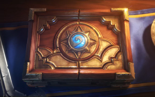 HD Hearthstone: Heroes of Warcraft desktop wallpaper featuring a close-up of the ornate game board with a glowing blue swirl.