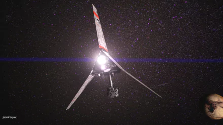 4K Ultra HD CGI wallpaper of a T-16 Skyhopper and a robot in deep space, showcasing detailed 3D sci-fi elements inspired by Star Wars.