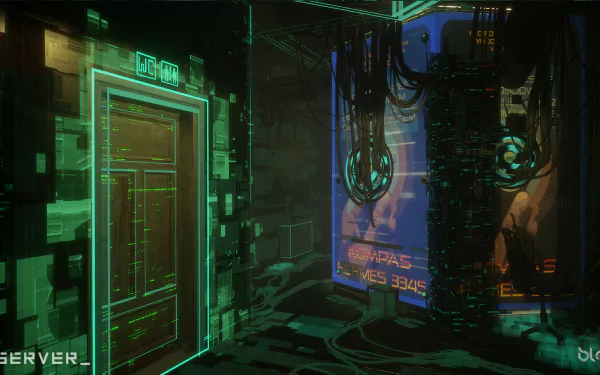 HD desktop wallpaper depicting a futuristic sci-fi environment with neon lights and the word OBSERVER visible.