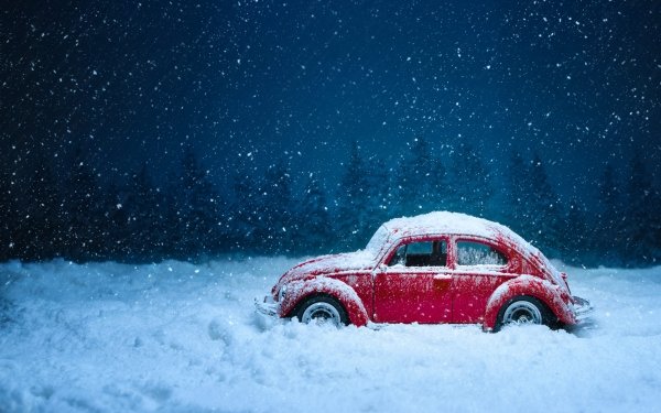 Hecho por el hombre Juguete Coche Red Car Volkswagen Snow Invierno Fondo de pantalla HD | Fondo de Escritorio