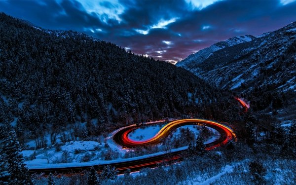 Man Made Road Time-Lapse Forest Snow Winter HD Wallpaper | Background Image