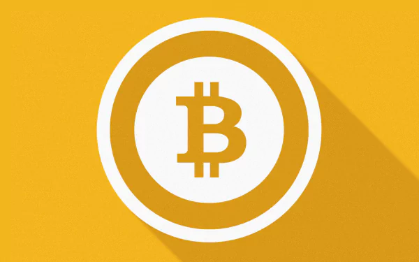 HD desktop wallpaper featuring the Bitcoin cryptocurrency symbol on a vibrant yellow background.