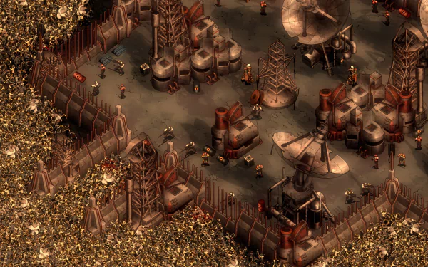 HD wallpaper featuring a steampunk-themed scene from the game They Are Billions with a horde of zombies and fortified structures.